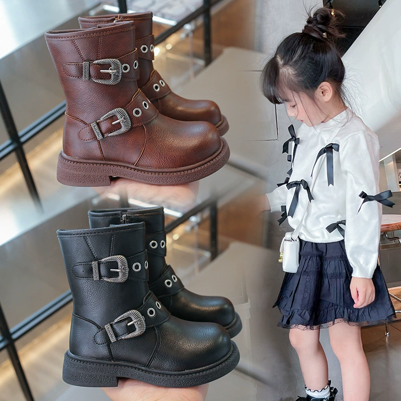 Детская обувь для девочек Мартин сапоги подиум сапоги 2024 новые осень-зима бархатные черные сапоги сапоги сапоги детские сапоги