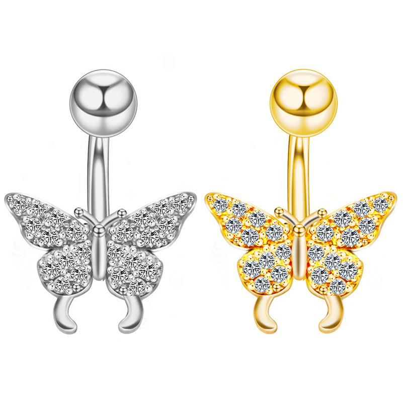 Piercing nombril papillon en zircon et acier inoxydable_voghion.com