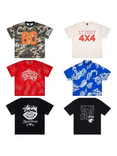 Cross-Border Trendy Brand Stu Sport Mesh Ribbed Collar Loose Short-Sleeve American Retro T-Shirt
