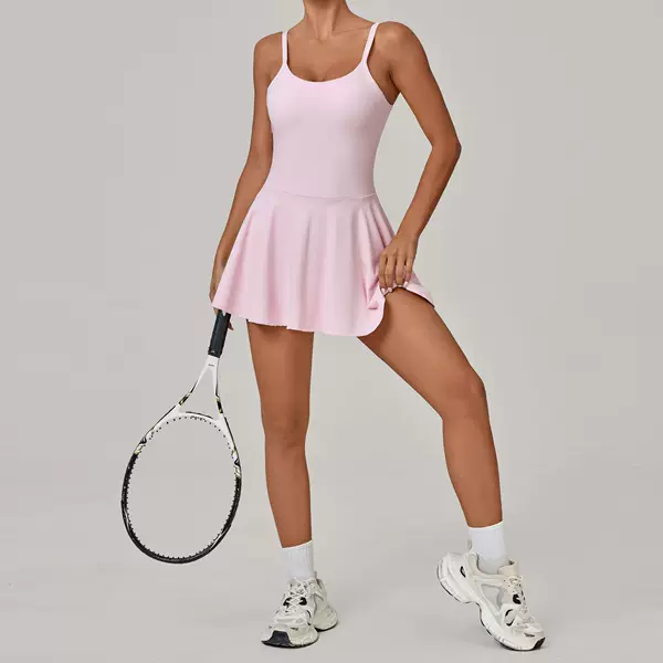 Anti-Exposure Tight-Fitting Sports Dress with Chest Pads, Breathable Outdoor Golf Backless Yoga Tennis Dress 12733