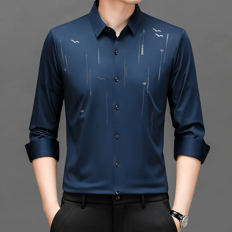 Мужская бесшовная рубашка 2023, новинка весны и осени, модная повседневная мужская рубашка с длинным рукавом для средних лет, Мужская цельная шерсть