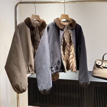 2025秋冬韩国紫貂内胆水貂毛领派克服大衣短款皮草外套女