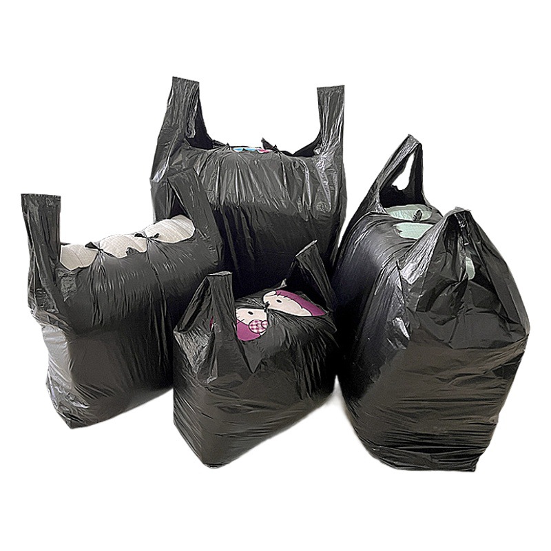 Chaleco negro ropa grande bolsa de embalaje bolsa de almacenamiento espesado portátil conveniente bolsa de basura de plástico
