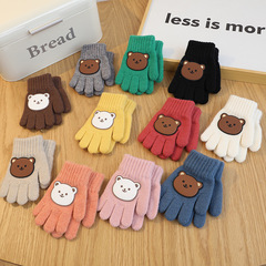 Children's Mittens Autumn/Winter Warmth for Boys and Girls, Five-Finger Double Layer Cute Cartoon Riding for Kindergarten Babies 1-5 Years Old