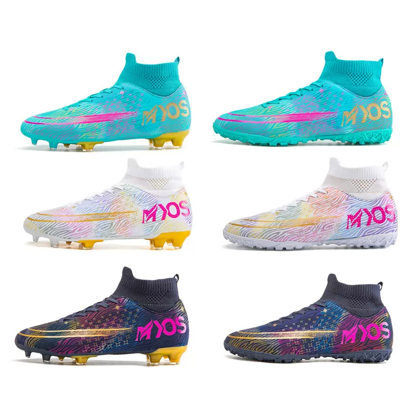 跨境C罗鸳鸯足球鞋男碎钉情侣款学生女防滑低帮训练鞋高帮碎钉鞋