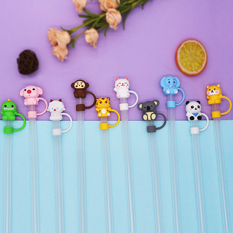 tapa de paja transfronteriza de gran calibre 10mm lindo animal tapa de paja de goma blanda tapones de polvo cubierta de paja reciclable