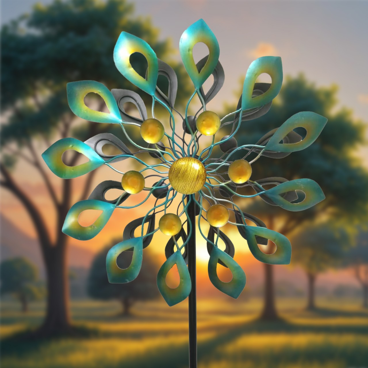 欧式孔雀花园铁艺金属工艺品风车花插园林庭院插件地插庭院装饰