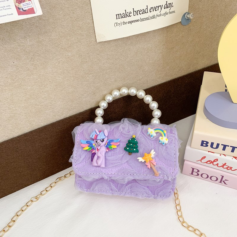Nuevo bolso para niños, bolso de perla de princesa de dibujos animados, lazo lindo, bandolera para niñas, monedero