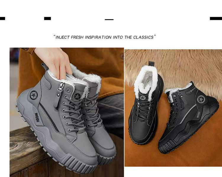 Giày bốt nam cổ cao lót lông giữ ấm chống thấm nước đế dày — CT15 Kaki, CT15 màu xám, CT15 màu đen chi tiết 3