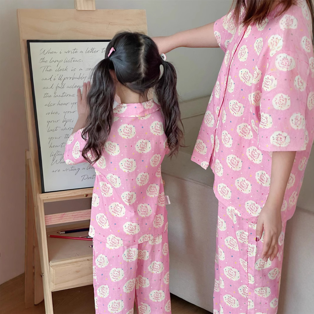 2026 New Children's Short-Sleeve Long-Pants Loungewear Baby Gauze Pajamas Summer Thin Set for Toddlers and Young Children Air-Conditioned Clothing