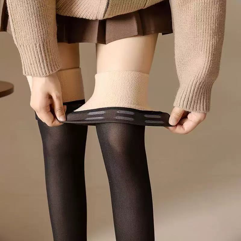 Silicone Anti-Slip Fake Translucent Over-The-Knee Socks for Women in Winter Thickeneded and Velvet Translucent Nine-Point Thigh High Socks for Women