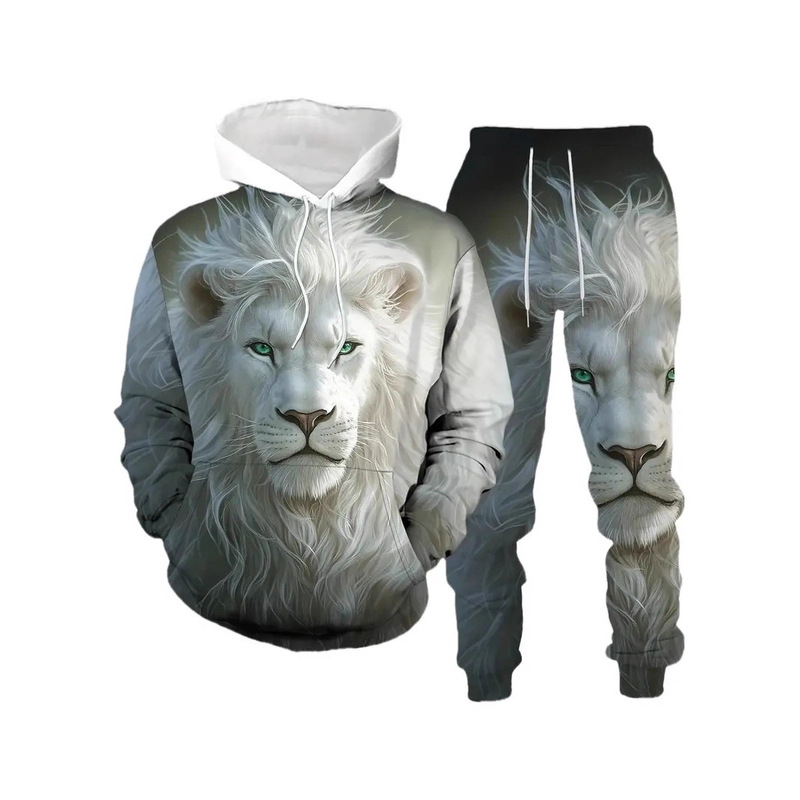 European and American Export Hot Selling Lion Eagle Digital Printed Hoodie and Jogging Pants Spring and Autum Sweatshirt Sports Suit