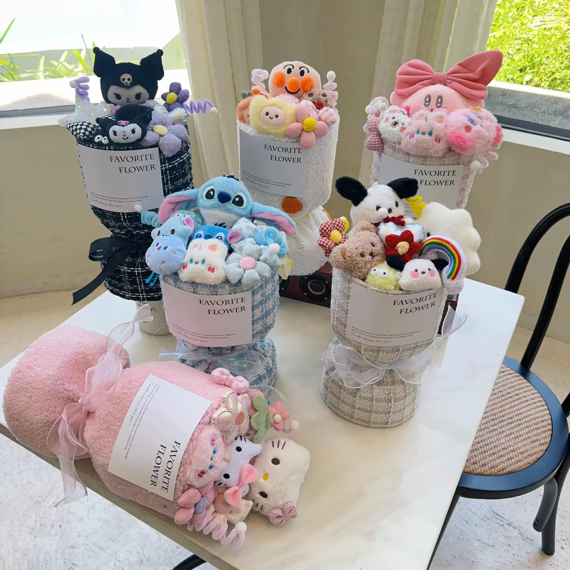 Плюшевый букет (Sanrio) assorted мультяшные куклы в льняном мешке с открыткой — подарок друзьям