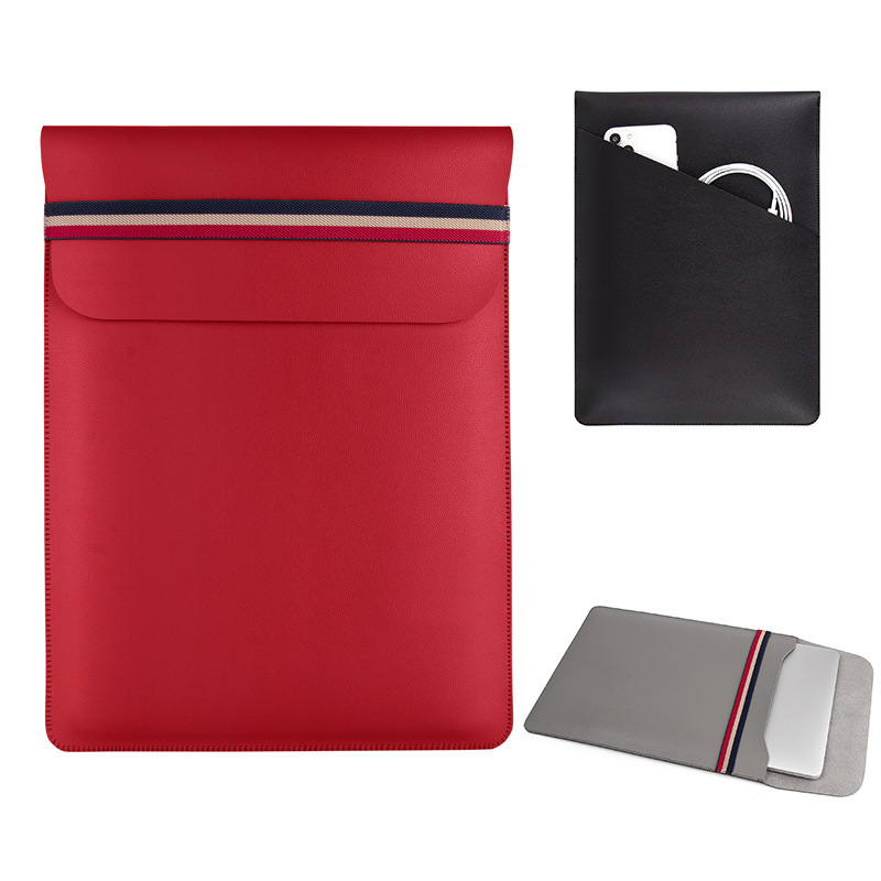 Vertical one-piece velvet PU laptop liner bag suitable for Apple mate book14 13 15-inch protective case