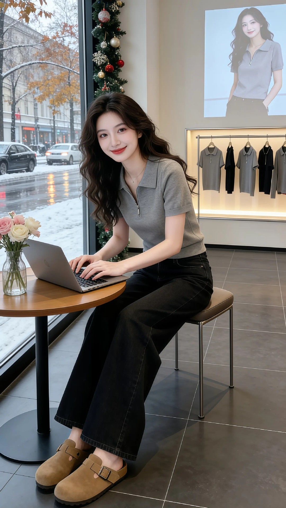 Áo thun nữ cổ tròn tay ngắn chất liệu băng lụa mát lạnh form gọn gàng — màu đen chi tiết 4