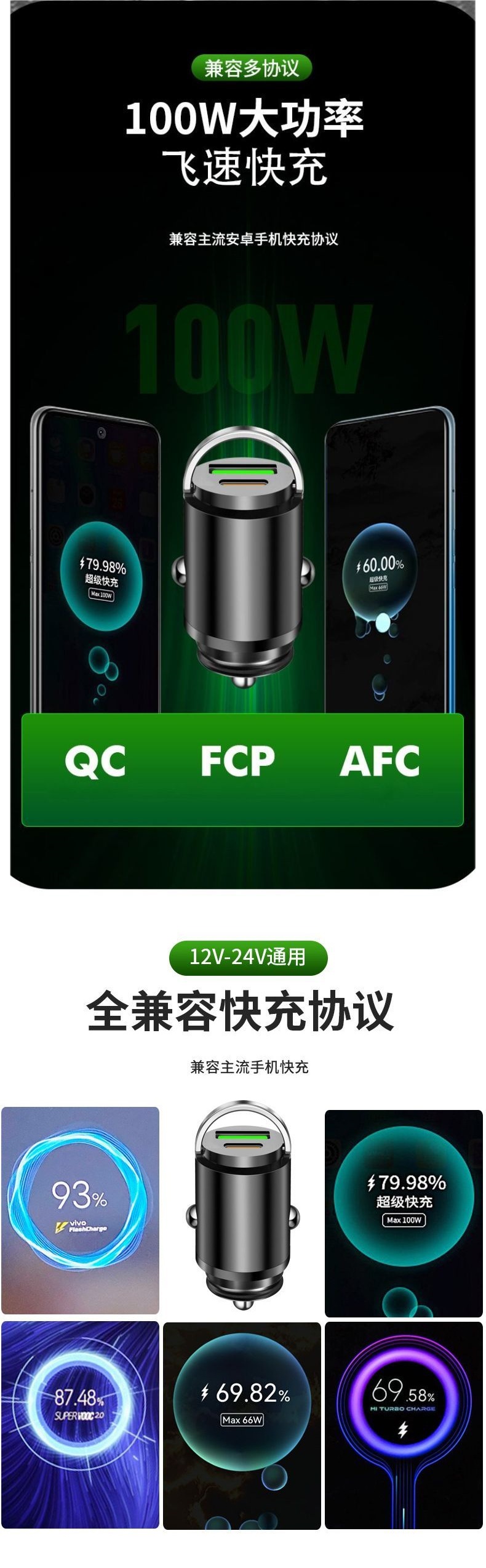 Hidden Car Charger Dual Port 240W Super Fast Charging Suitable for Huawei Apple Car Flash Charging Invisible Peihui