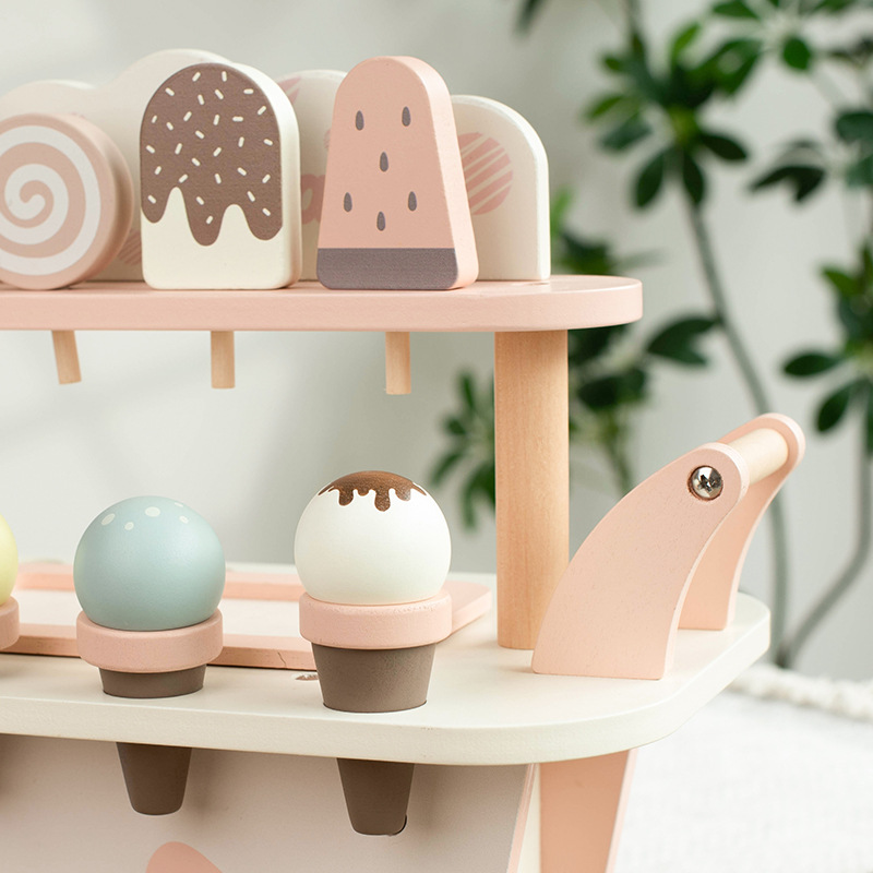 helado de madera vendedor de niños caseros juguetes de puzzle bebés simulación helado aristocrático danés coche de helado
