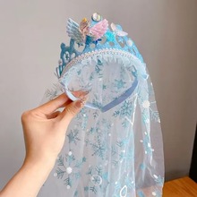 儿童皇冠超仙公主头纱发箍艾莎头饰小女孩冰雪奇缘头箍发饰生日