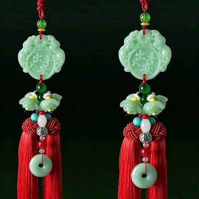 car accessories men and women – Car hanging - green-jade-pixiu-safe-access-and-exit-red-tassel-lotus-style
