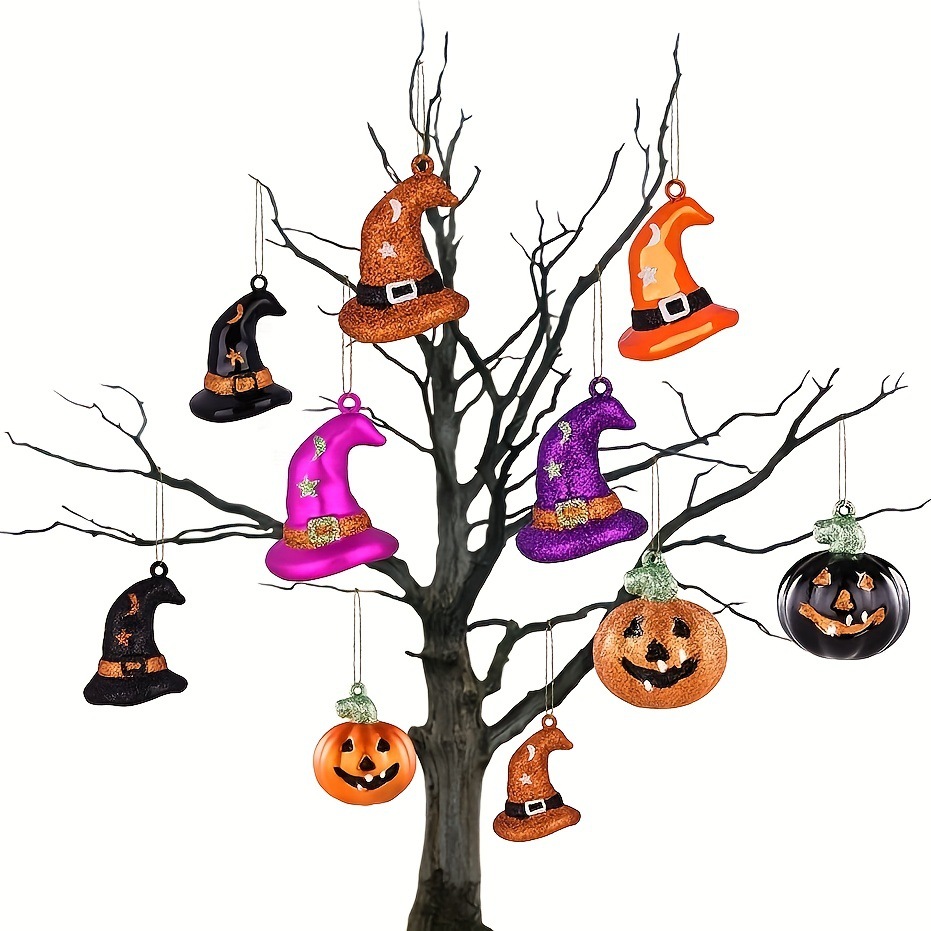 27 unids Halloween árbol adornos decoración traje calabaza bruja sombrero colgante interior y exterior decoración colgando en Halloween árbol