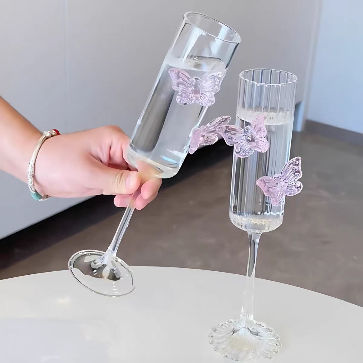 Tazas de alto valor de vidrio de borosilicato, tazas de champán mariposa, tazas de cóctel, tazas de mujer image 5
