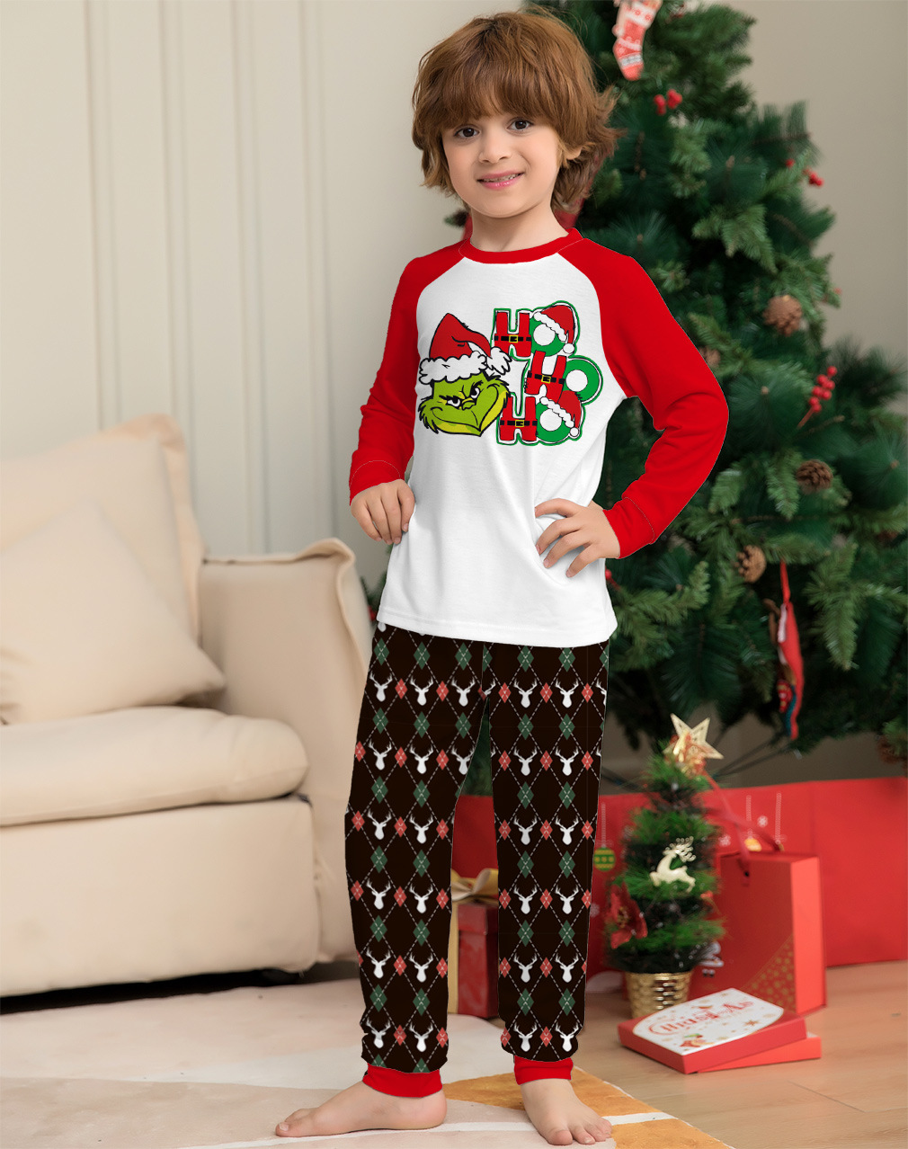 Christmas Little strange letters Christmas family dress printed homewear pajamas set_voghion.com