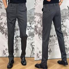 高品质欧货商务纯色休闲裤男士春秋新款轻奢修身小直角裤弹力西裤