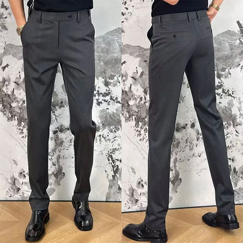 高品质欧货商务纯色休闲裤男士春秋新款轻奢修身小直角裤弹力西裤|undefined