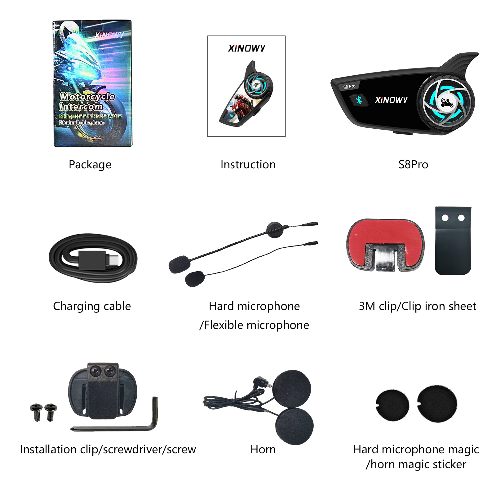Xinowys8Pro Motorcycle Helmet Bluetooth Headset Helmet Intercom Bluetooth Headset for 8+ People 1000m Waterproof