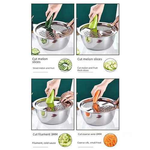 Special Thick Stainless Steel Basin Home Use Vegetable Cleaning Basin and Dough Basin Three-Piece Set Shredding Condiment Basin Egg Beater Basin Culinary Basin