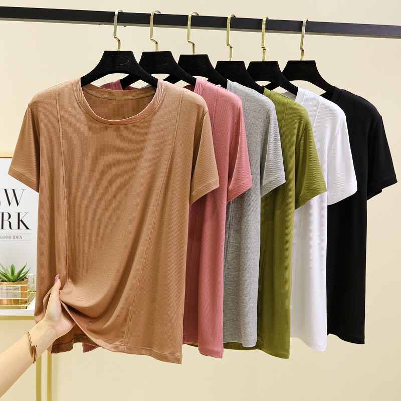 Women's Clothing Threaded Modal Short Sleeve T Shirt Thin Round Neck Underwear Bottoming Shirt Large Size Loose Half Sleeve T Shirt Top_ecoleips.com