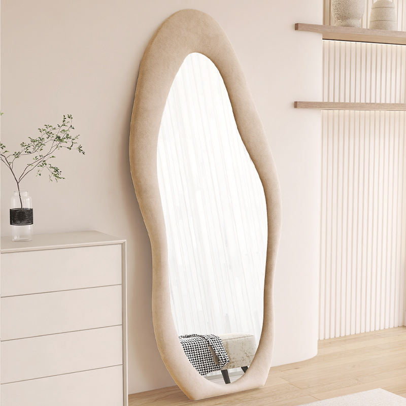 Trendy Home Full-Length Mirror Floor Mirror Bedroom Dressing Mirror Irregular Cream Ins Style Fitting Mirror