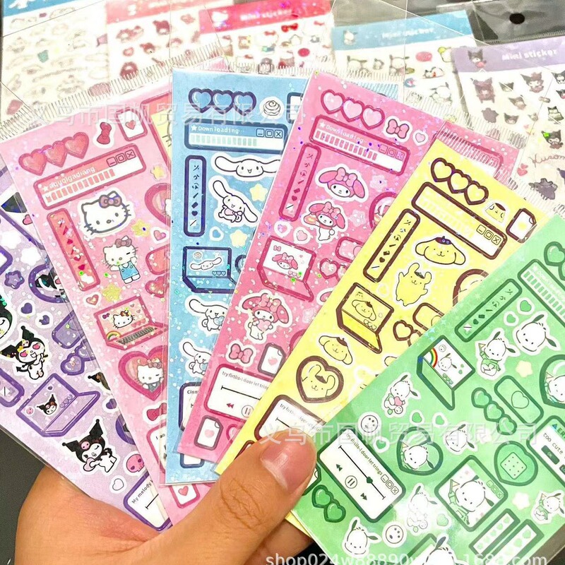 Sanrio Vintage Stickers Laser Kuromi Cartoon Cinnamon Dog Planner DIY Set Ins Essentials for Journaling