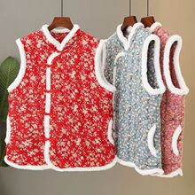 新款民族棉袄背心洋气冬季女士加厚中国复古坎肩妈妈碎花保暖马甲
