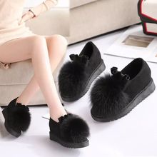 内秋冬新款单鞋韩版厚底加绒毛毛鞋女防滑坡跟豆豆鞋可代发包邮