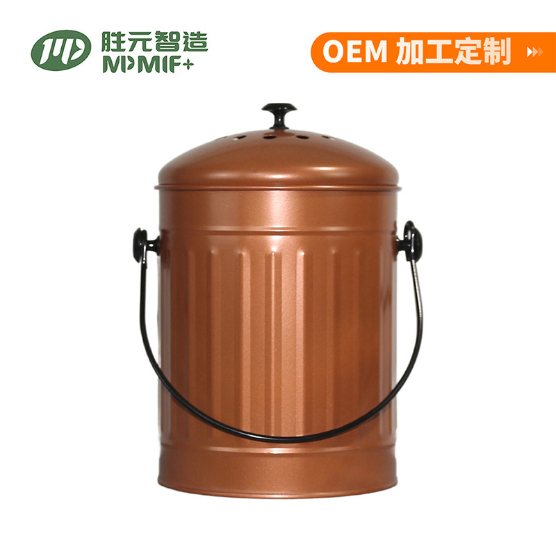 Kitchen Garbage Storage Bucket Bronze Color Belt Deodorizing Tablet Kitchen Disposal Bucket Galvanized Iron with Handle Household Heap Bucket