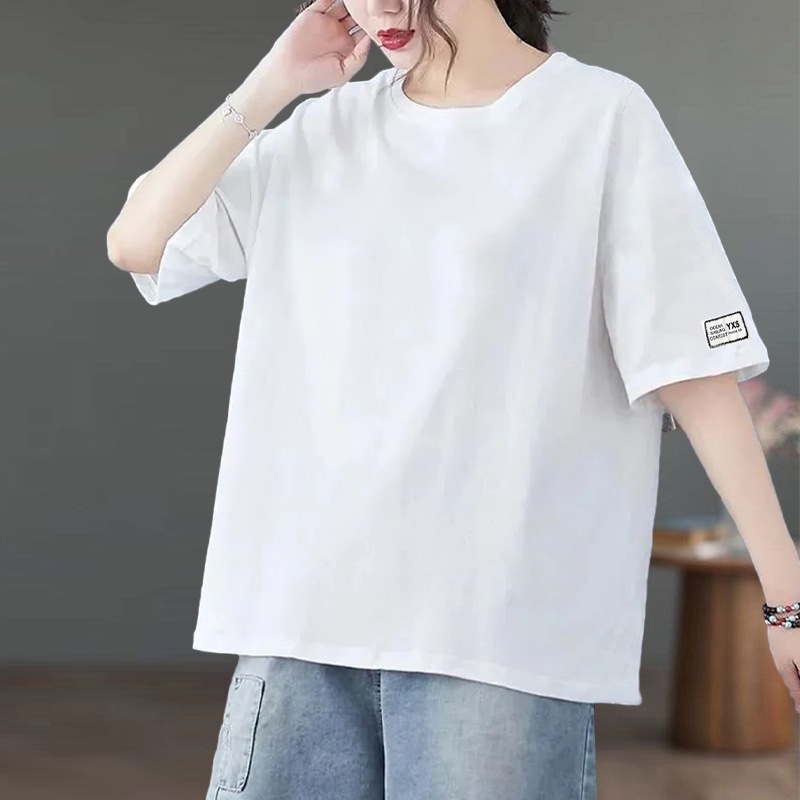 春夏季穿搭短袖T恤衣服女春夏季新款设计感贴标袖口百搭上衣|undefined