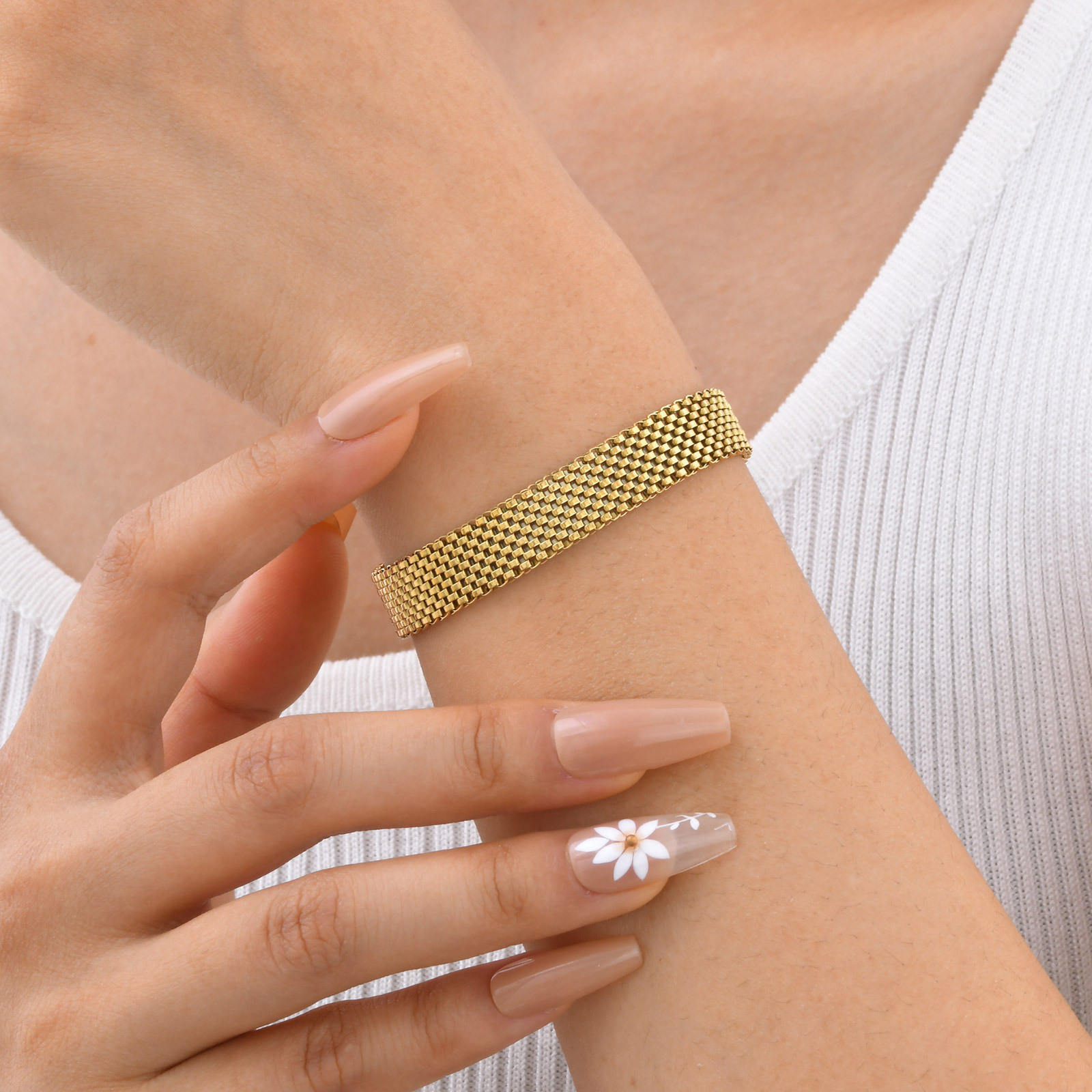 Gold Mesh Watch Strap Bracelet For Women Stainless Steel Jewelry_voghion.com