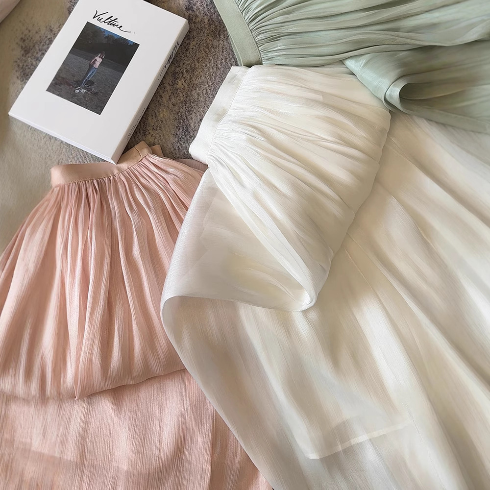 Silky Soft Ice Silk Slimming Midi Skirt for Women Elegant Flowing Gauze Long Fairy Skirt Cool Refreshing Summer Style_ecoleips.com