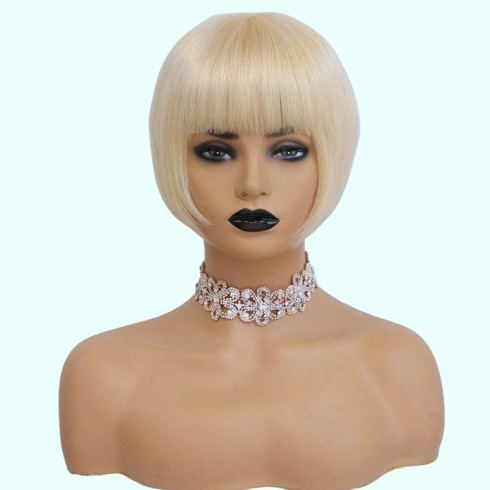 Europa y los Estados Unidos exportan pelucas corta para mujeres 613 # Qian Liuhai cabello corto recto para mujeres cabello humano completo cubierta de pelo