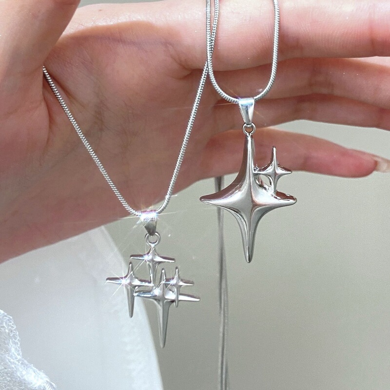 New Sweet Cool Y2K Spice Cross Double Star Necklace Ins Hip-hop Women's Sweater Chain Titanium Steel Cold Wind Couple Accessories