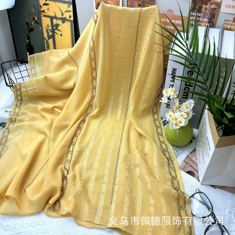 3色雪纺条纹压花烫钻假链条设计感围巾长巾手感舒适顺滑长巾|undefined