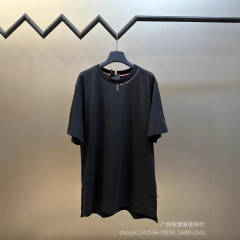 高バージョンM家25ss襟元標識プリント丸首半袖OSゆるい欧米男女tシャツ