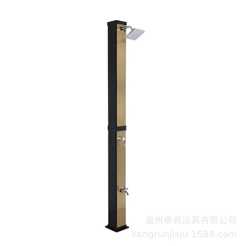 Wenzhou Kangrun 40L paneles de dibujo de alambre dorado de gran capacidad cuadrada forma de agua caliente y fría al aire libre ducha solar