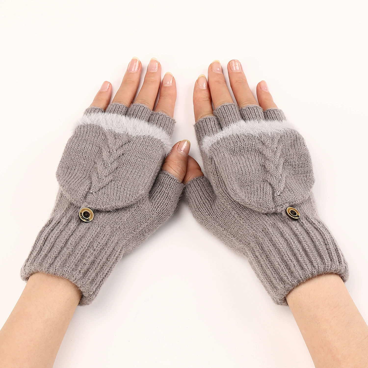 Demi-season short woolen gloves, keep warm fashionable set, knitted sleeves, fingerless