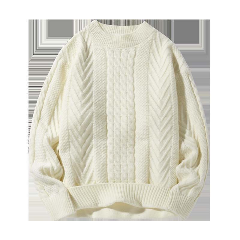 Grobstrickpullover für Herren – Oversized-Zopfstrickpullover, lässiger Winterpullover im Vintage-Stil für Herren (Weiß, Rosa, Schwarz)_voghion.com