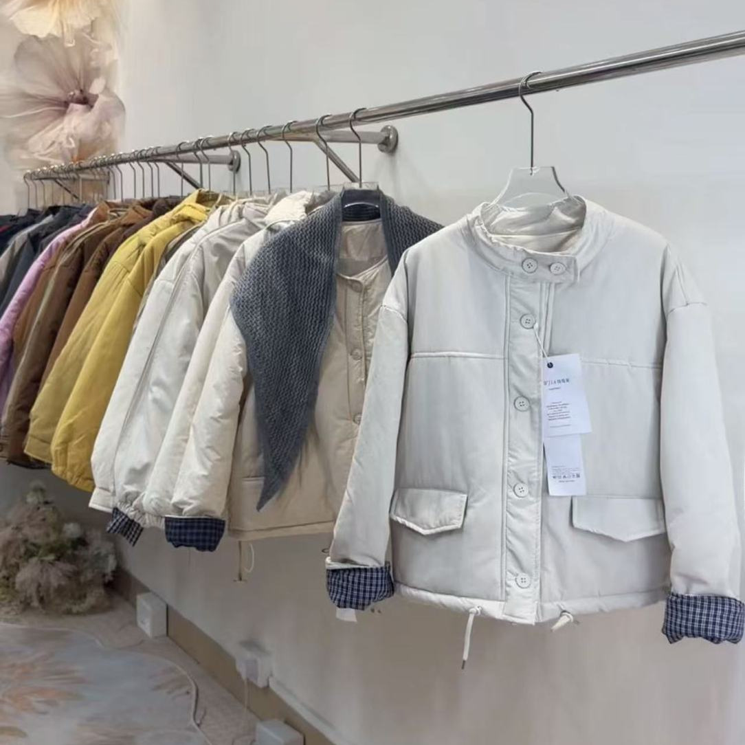 2025秋冬新款拼接格子短款宽松棉衣外套小个子短外套休闲女装批发