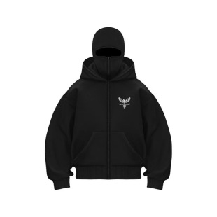 New Cross-border Autumn and Winter European-American Style Double Hats Loose Ninja Punk Style Gothic Cardigan Zipper Hooded Sweater