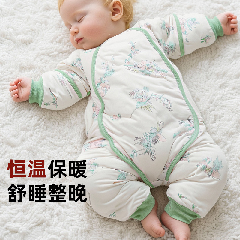 Baby Constant Temperature Sleeping Bag Autumn and Winter Thick Quilted Baby Split-Leg Thickeneded Pajamas Newborn Zipper Multi-Functional Anti-Kick Quilt