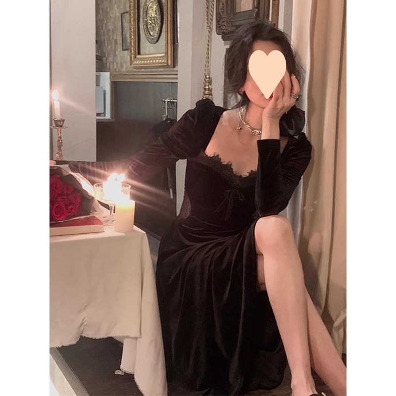 생일 작은 원피스 고급 파티 매일 프랑스 스타일 우아한 작은 검은 원피스 저녁 원피스 헵번 벨벳 원피스 여성